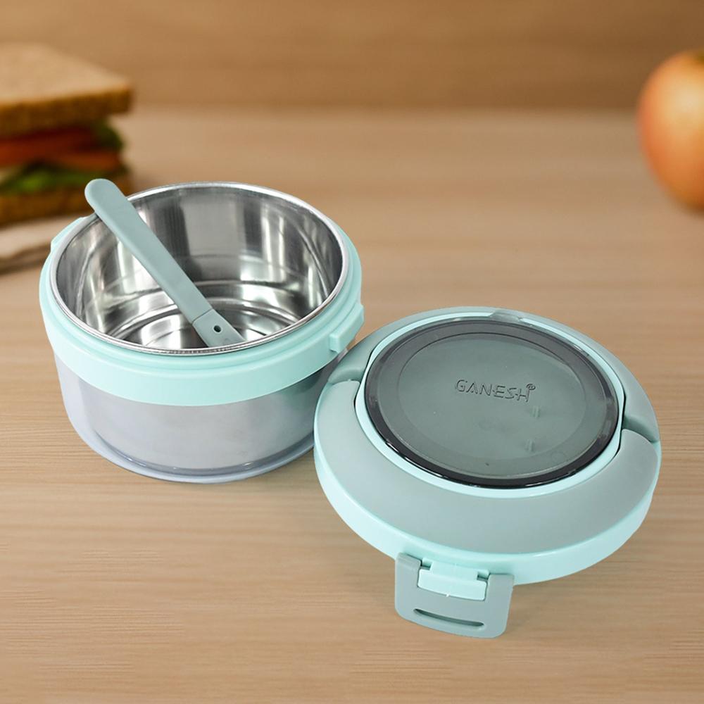 Ganesh Tiara 400ml Stainless Steel Insulated Lunch Box Leakproof Lid & Folding Spoon