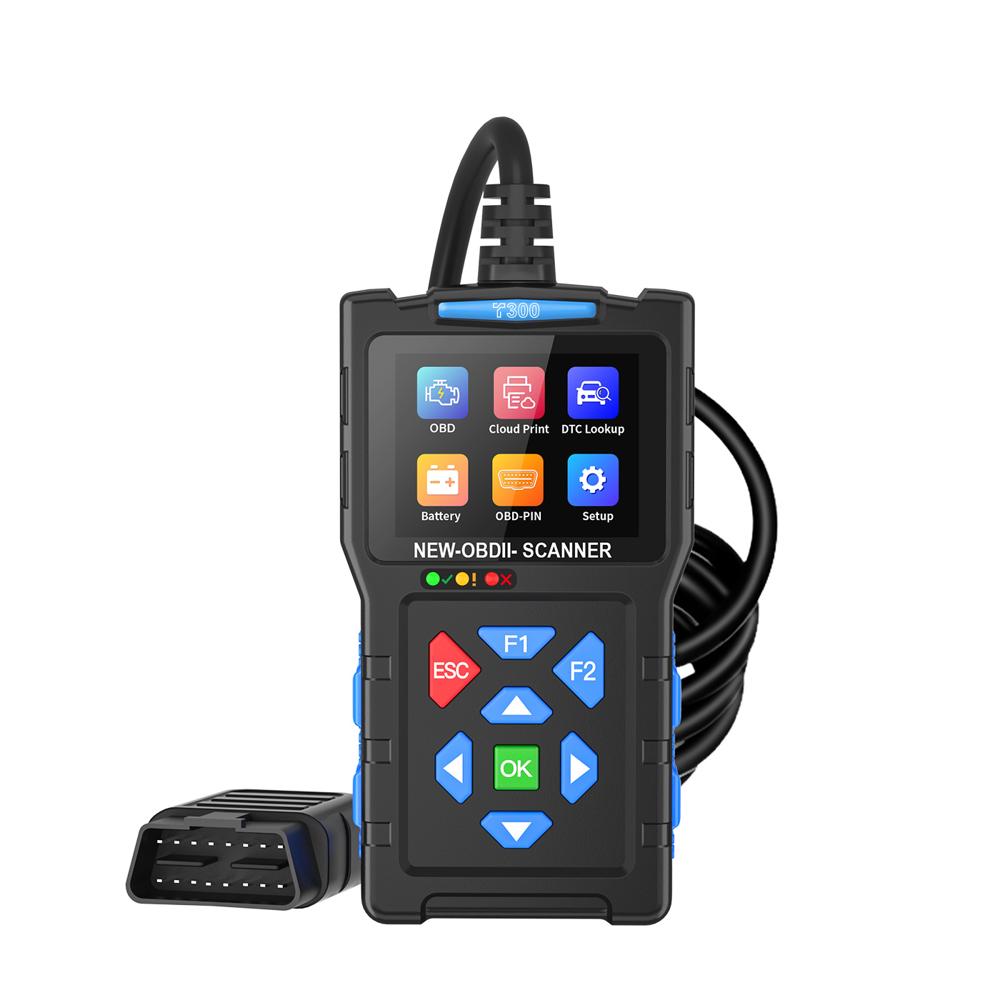T300 OBD2 Scanner Battery Tester Waveform Monitoring 50000+ DTCs 2.8in Color Screen
