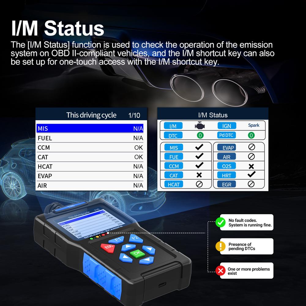 T300 OBD2 Scanner Battery Tester Waveform Monitoring 50000+ DTCs 2.8in Color Screen