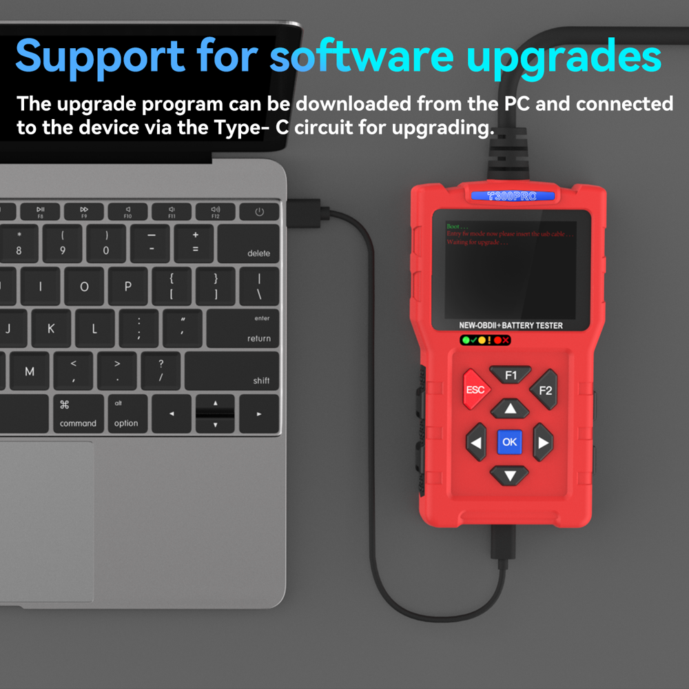 T300 PRO OBD2 Scanner & Battery Tester 2-in-1 2.8in Screen Lead-acid AGM GEL EFB Support