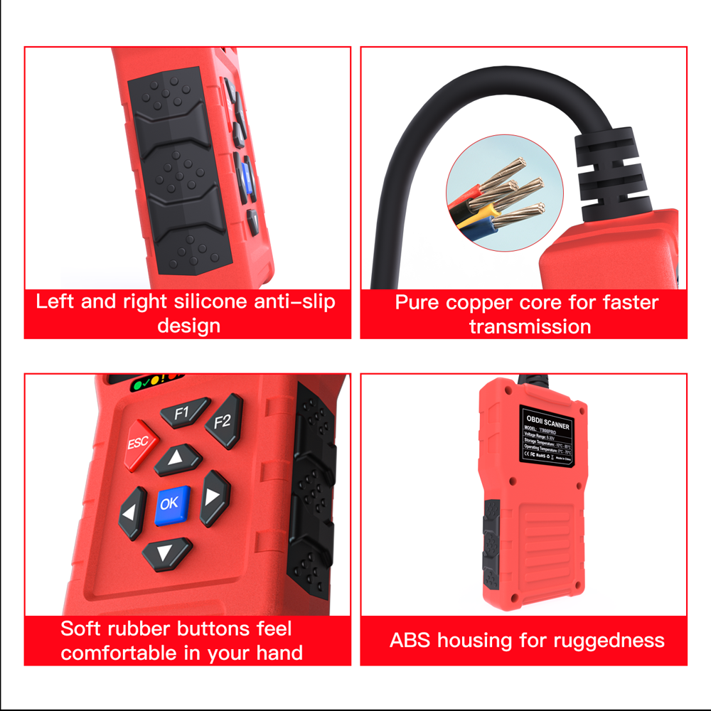 T300 PRO OBD2 Scanner & Battery Tester 2-in-1 2.8in Screen Lead-acid AGM GEL EFB Support