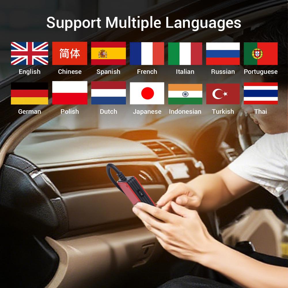 T100 PRO OBD2 Scanner 2.4in Screen Battery Diagnosis Cloud Print 12 Languages Car Tool