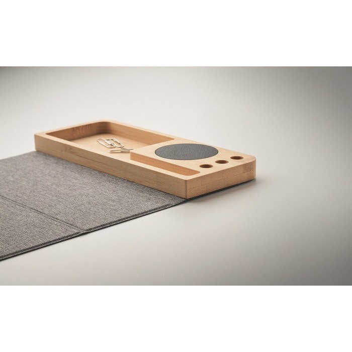 Bamboo Desk Organizer with Wireless Charger and Mouse Pad