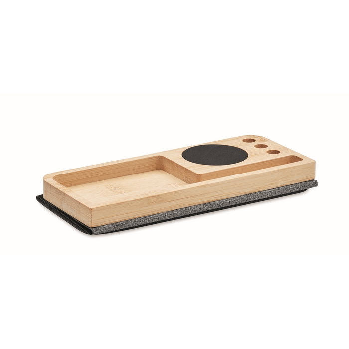 Bamboo Desk Organizer with Wireless Charger and Mouse Pad