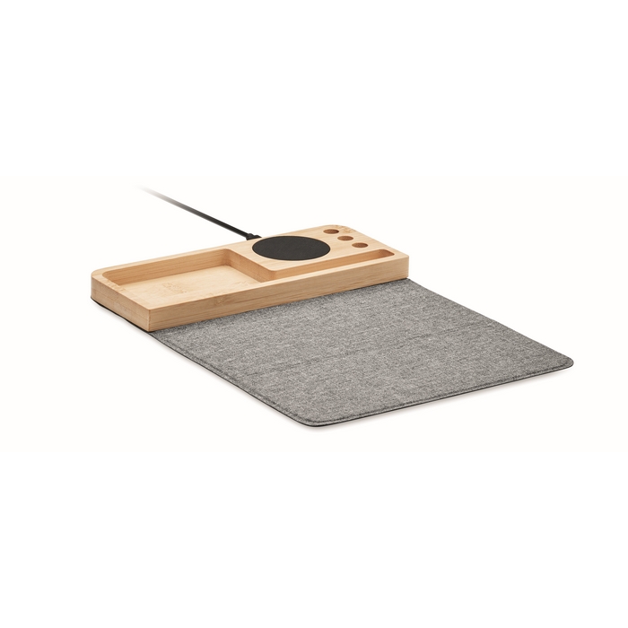 Bamboo Desk Organizer with Wireless Charger and Mouse Pad