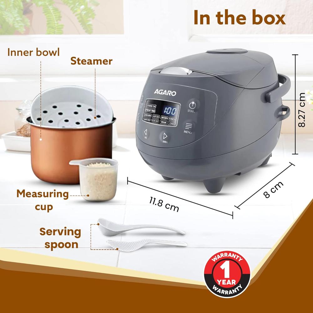 AGARO Imperial Electric Rice Cooker, 2L Ceramic Coated Inner Bowl 350W (33875)