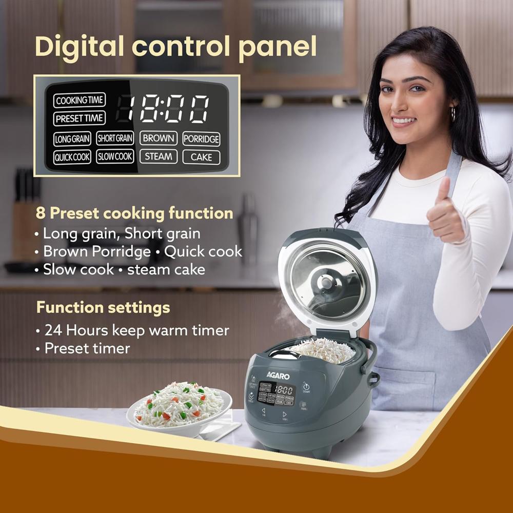AGARO Imperial Electric Rice Cooker, 2L Ceramic Coated Inner Bowl 350W (33875)