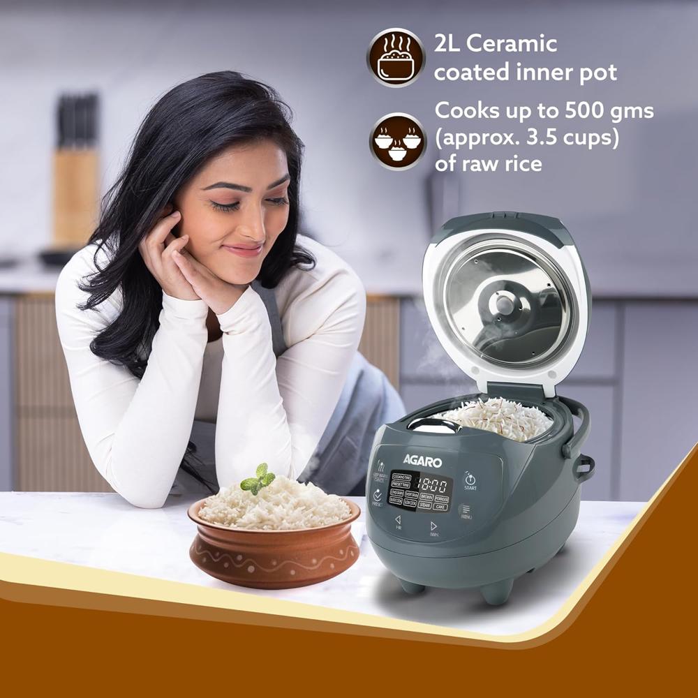 AGARO Imperial Electric Rice Cooker, 2L Ceramic Coated Inner Bowl 350W (33875)