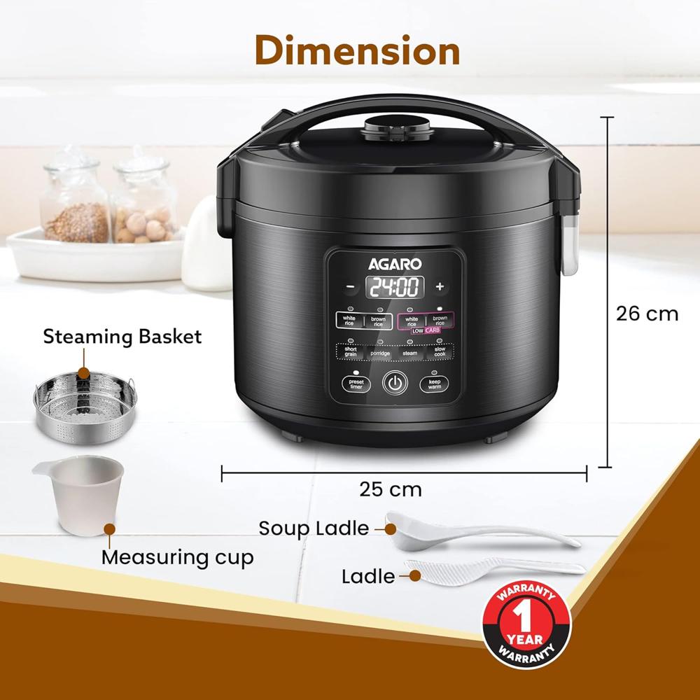 AGARO Regal Electric Rice Cooker, 3 Litres Ceramic Inner Bowl 500 W(33607)