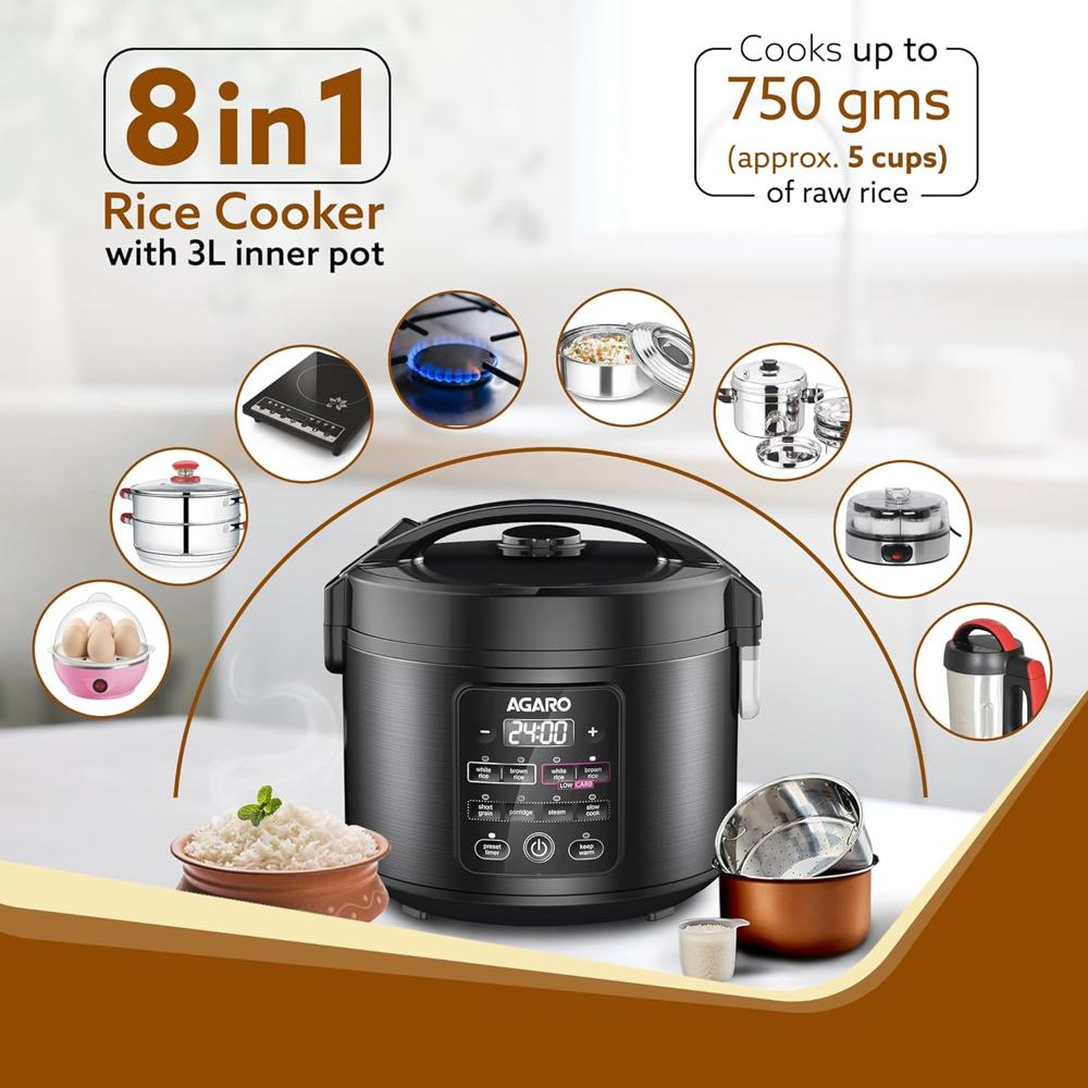 AGARO Regal Electric Rice Cooker, 3 Litres Ceramic Inner Bowl 500 W(33607)