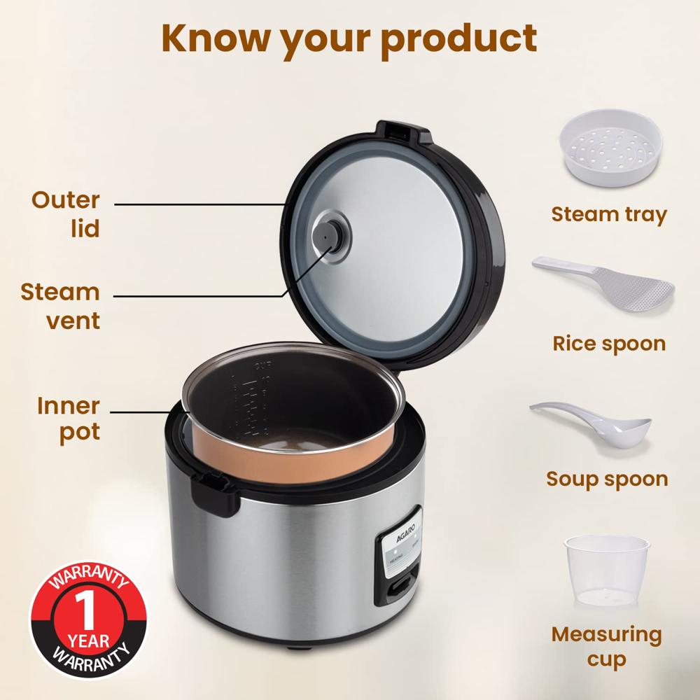 AGARO Regency Electric Rice Cooker, 5L Ceramic Coated Inner Bowl  700 W (33876)
