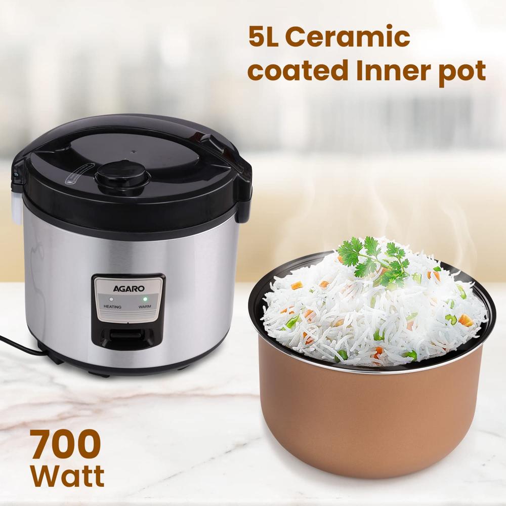 AGARO Regency Electric Rice Cooker, 5L Ceramic Coated Inner Bowl  700 W (33876)