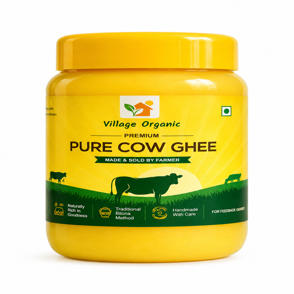 1Ltr Village Organic Pure Cow Ghee - Color: Golden Yellow