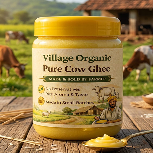 500Gm Village Organic Pure Cow Ghee - Color: Golden Yellow