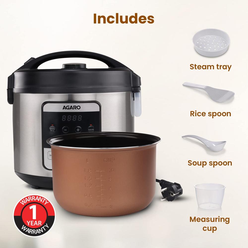 AGARO Royal Electric Rice Cooker, 5 Litre Ceramic Coated Inner Bowl, Steam Basket 700 W (33877)