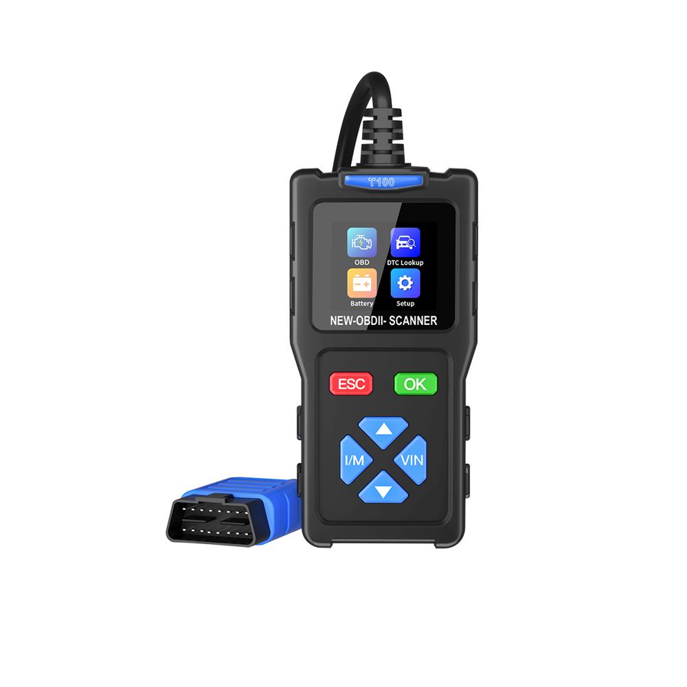 T100 OBD2 Scanner Car Diagnostic Tool Clear DTCs Live Data 1.7in Color Screen 12 Languages