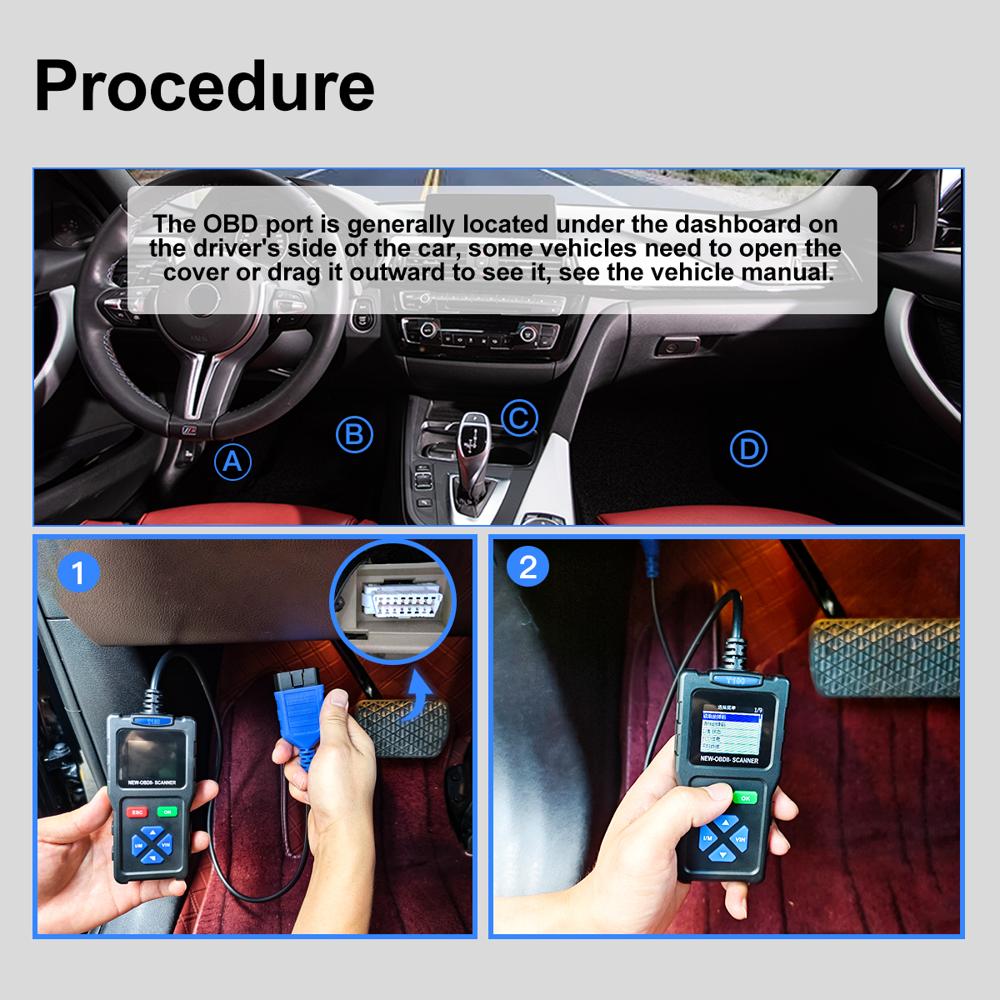 T100 OBD2 Scanner Car Diagnostic Tool Clear DTCs Live Data 1.7in Color Screen 12 Languages