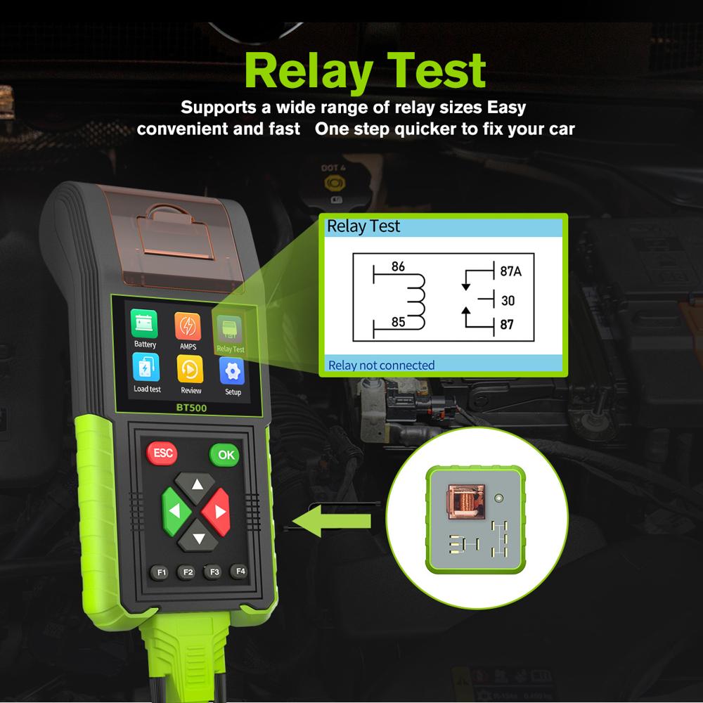 BT500 Battery Analyzer built-in Thermal Printer 12V 24V Current Leakage Relay Test
