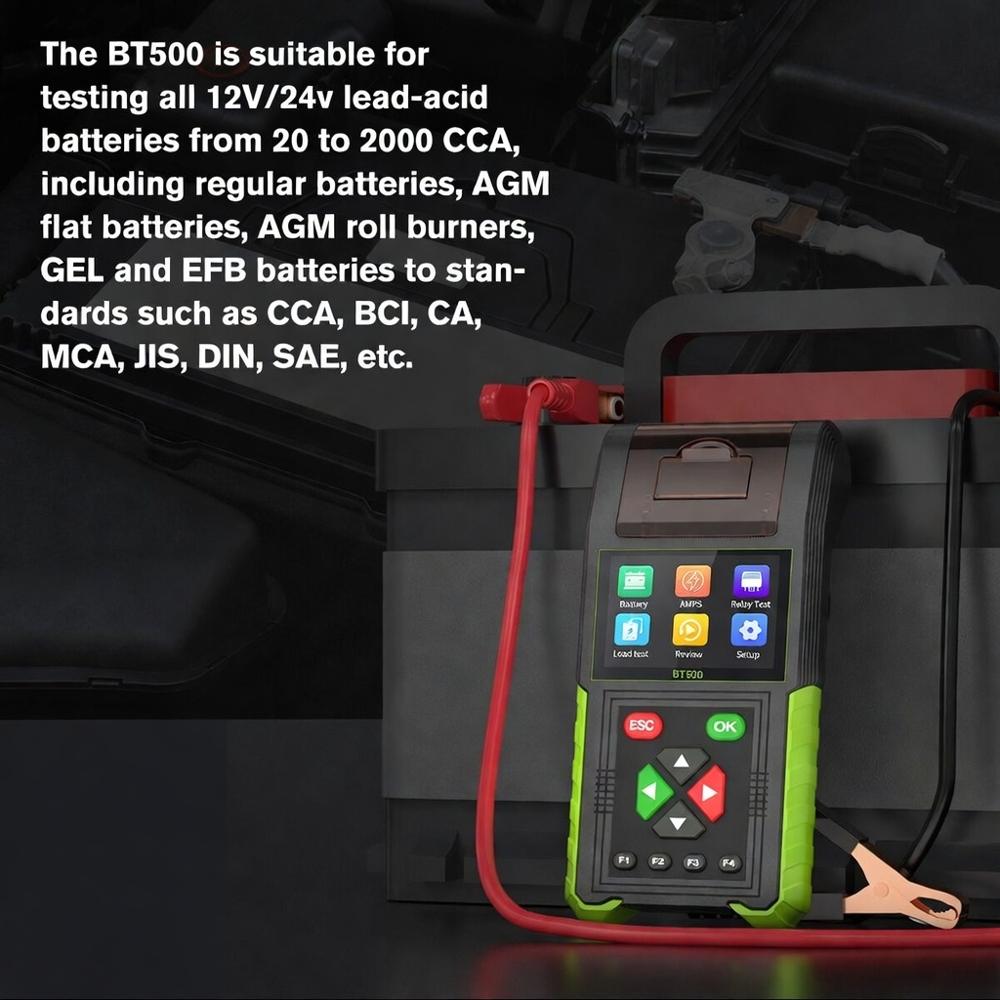 BT500 Battery Analyzer built-in Thermal Printer 12V 24V Current Leakage Relay Test