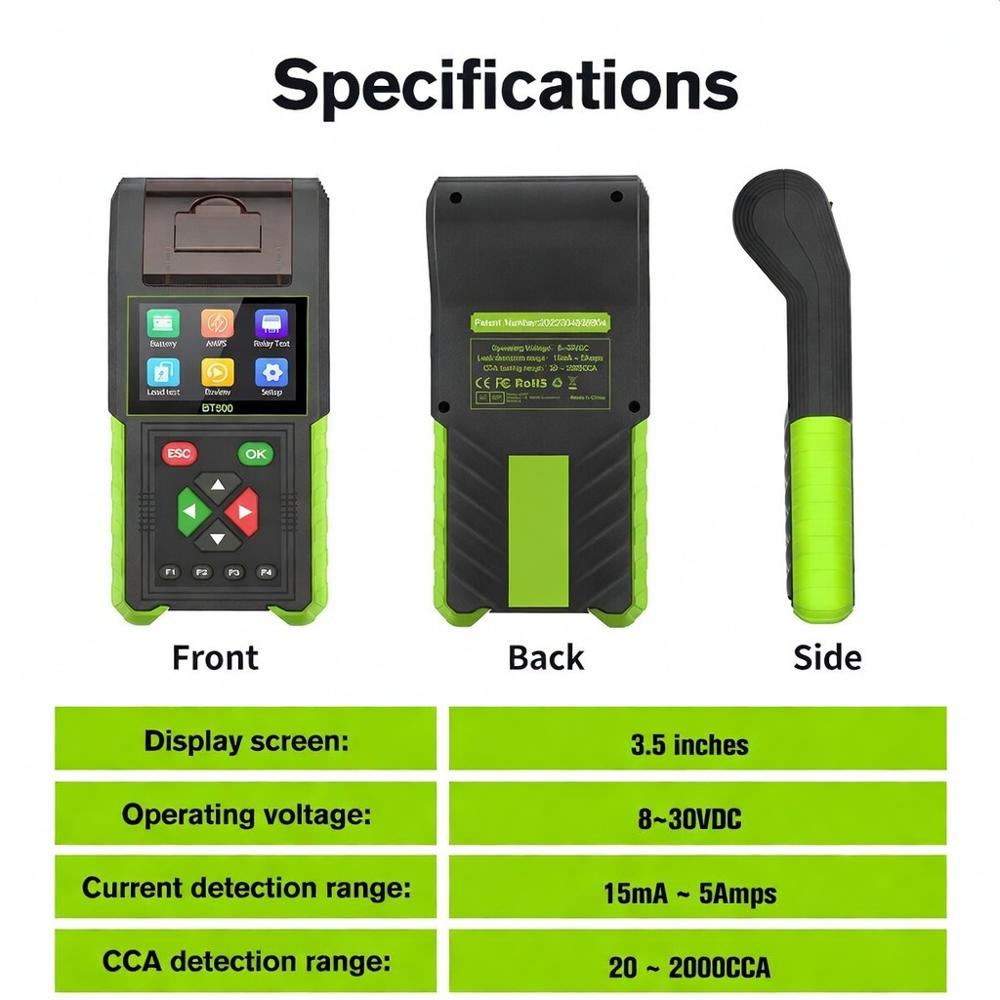 BT500 Battery Analyzer built-in Thermal Printer 12V 24V Current Leakage Relay Test