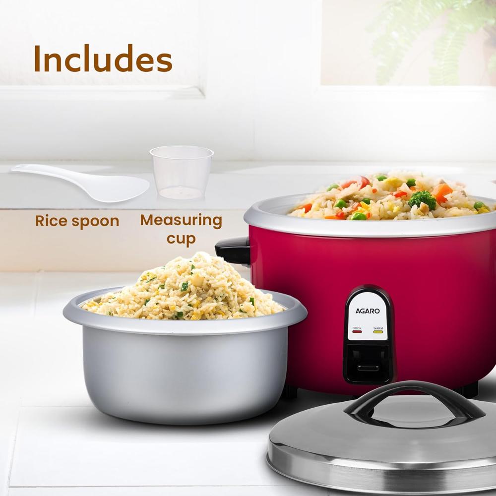 AGARO Regency Electric Rice Cooker, 5 litres, Aluminium Inner Pot, Stainless Steel Lid, 1500W (34280)