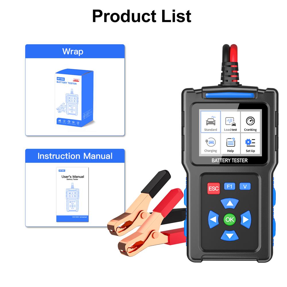 BT300 Battery Tester 12V 24V Universal Load Test Waveform Charging System Analyzer