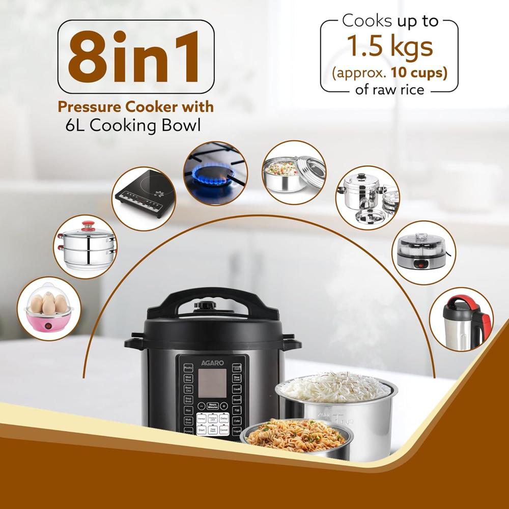 AGARO Imperial Electric Pressure Cooker, 6 litres 1300 W (33426)