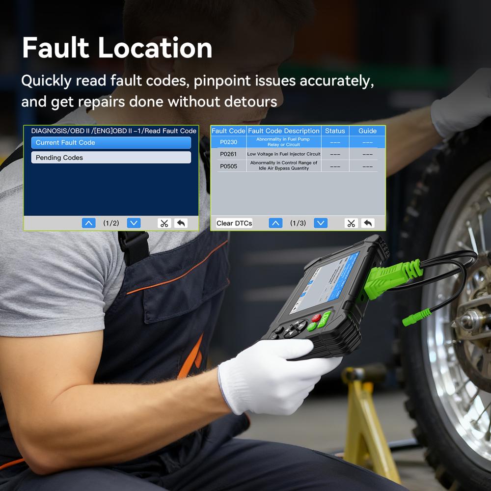 M208 Motorcycle Diagnostic Scanner, Full System OBD-II, 14+ Brands, Color Screen, Easy Use