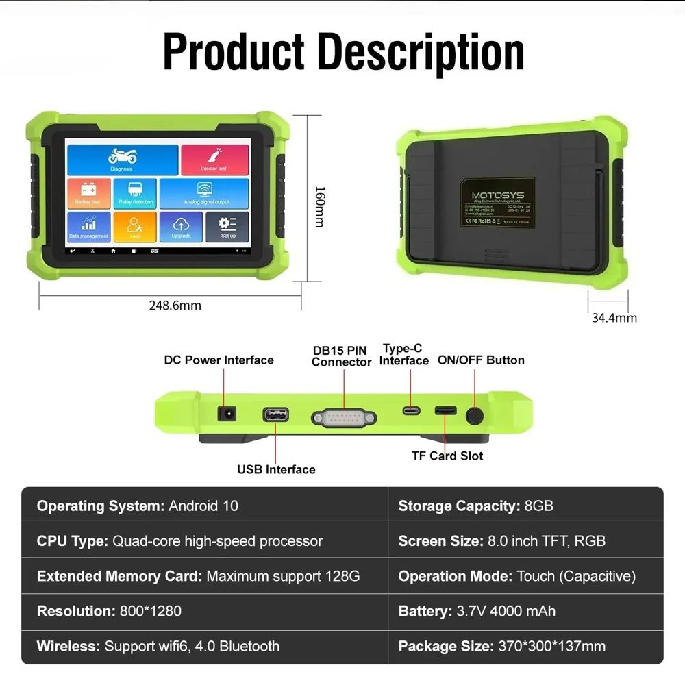 M400 Professional Motorcycle Diagnostic Scanner, Full System, 40+ Brands, Android, WiFi