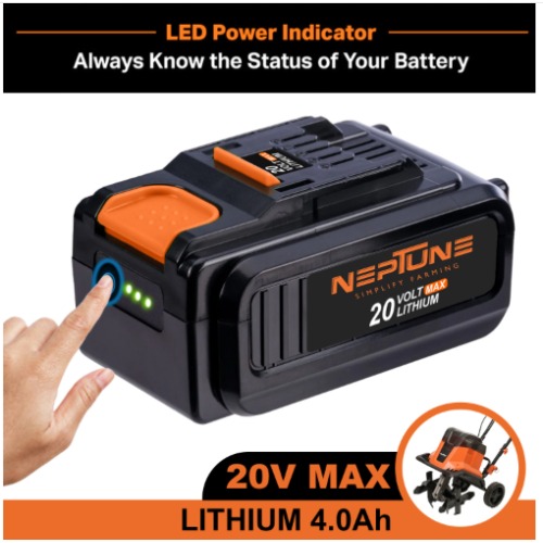 Neptune NC-40B 11-Inch 2X20-Volt Lithium-Ion Cordless Electric Garden Tiller