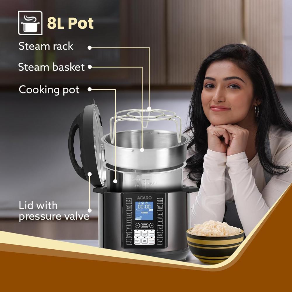 AGARO Imperial Electric Pressure Cooker, 8 Litres Inner Pot (33872)