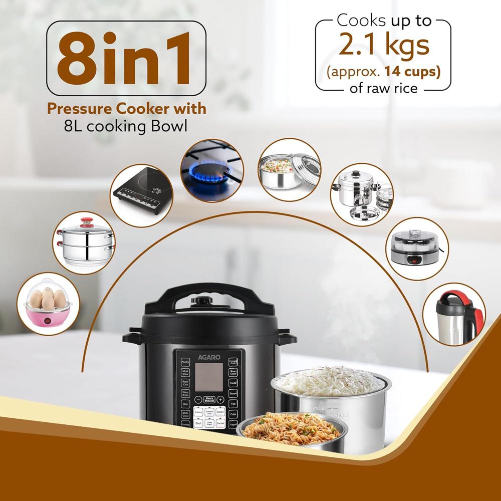 AGARO Imperial Electric Pressure Cooker, 8 Litres Inner Pot (33872)