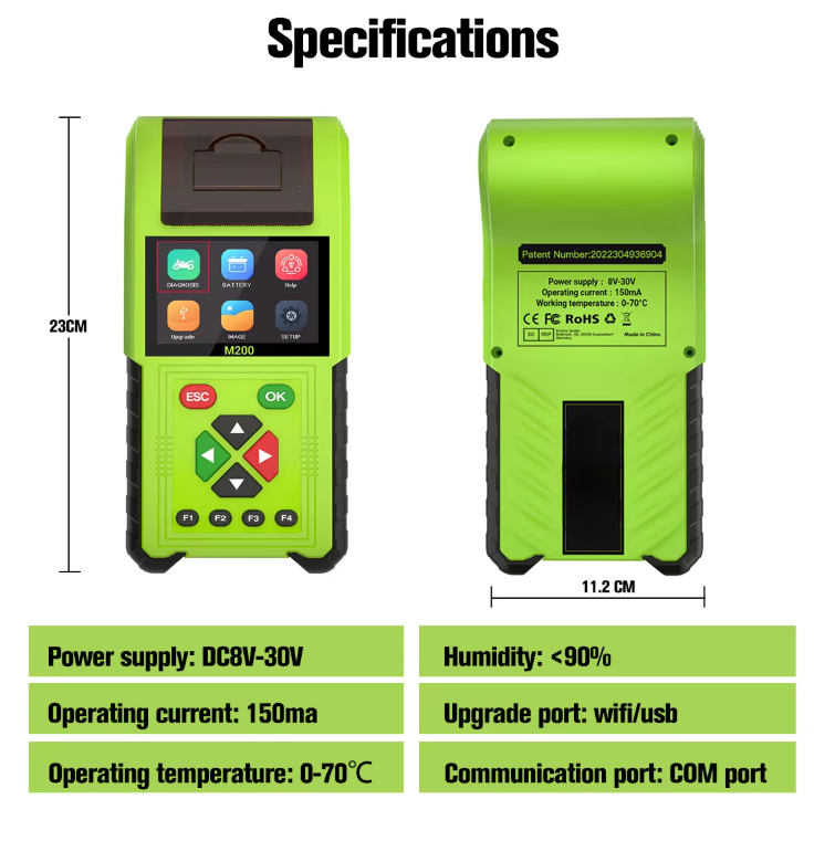 M200 Motorcycle Diagnostic Scanner, Full System OBD-II, 14+ Brands, Touchscreen, Free Update