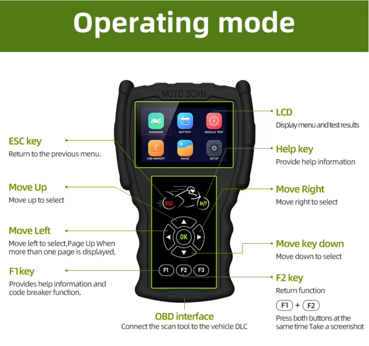 M100 Pro 2-in-1 Motorcycle Diagnostic Scanner & Battery Tester, 14 Brands, Color Screen
