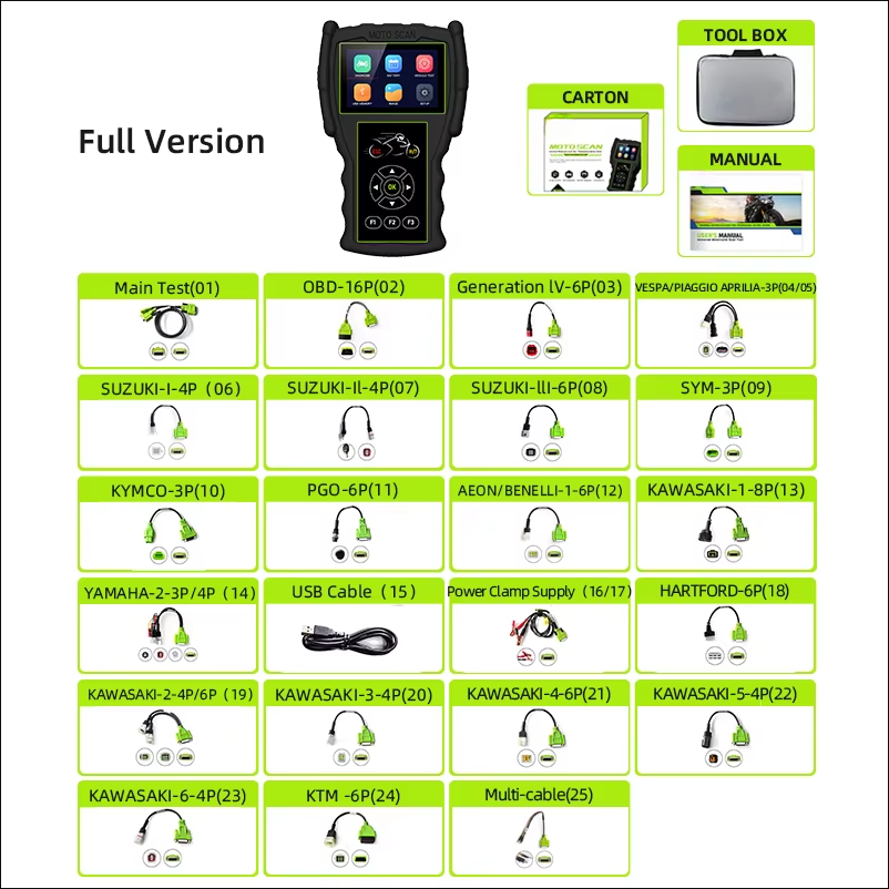 M100 Pro 2-in-1 Motorcycle Diagnostic Scanner & Battery Tester, 14 Brands, Color Screen