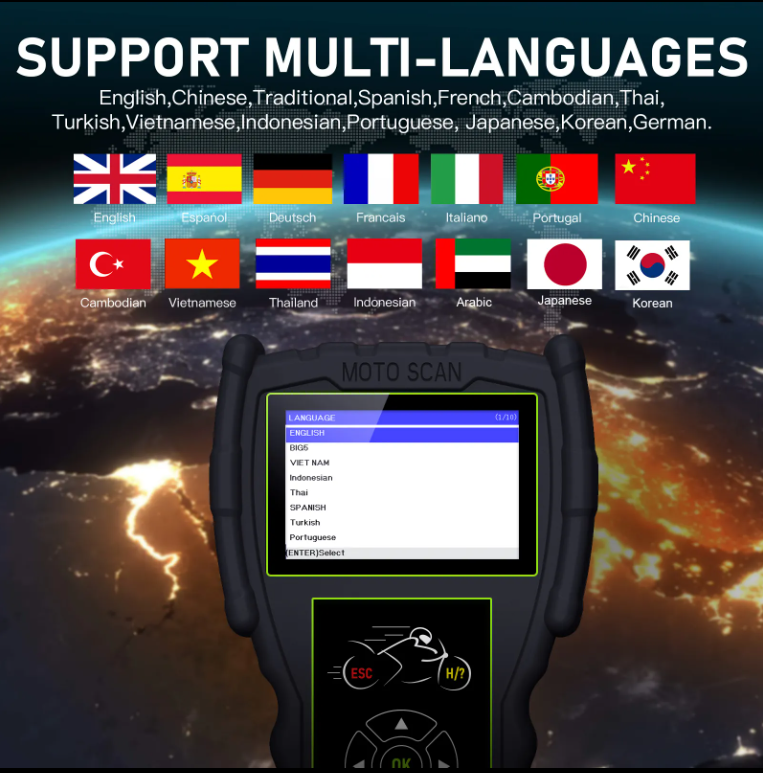 M100 Pro 2-in-1 Motorcycle Diagnostic Scanner & Battery Tester, 14 Brands, Color Screen