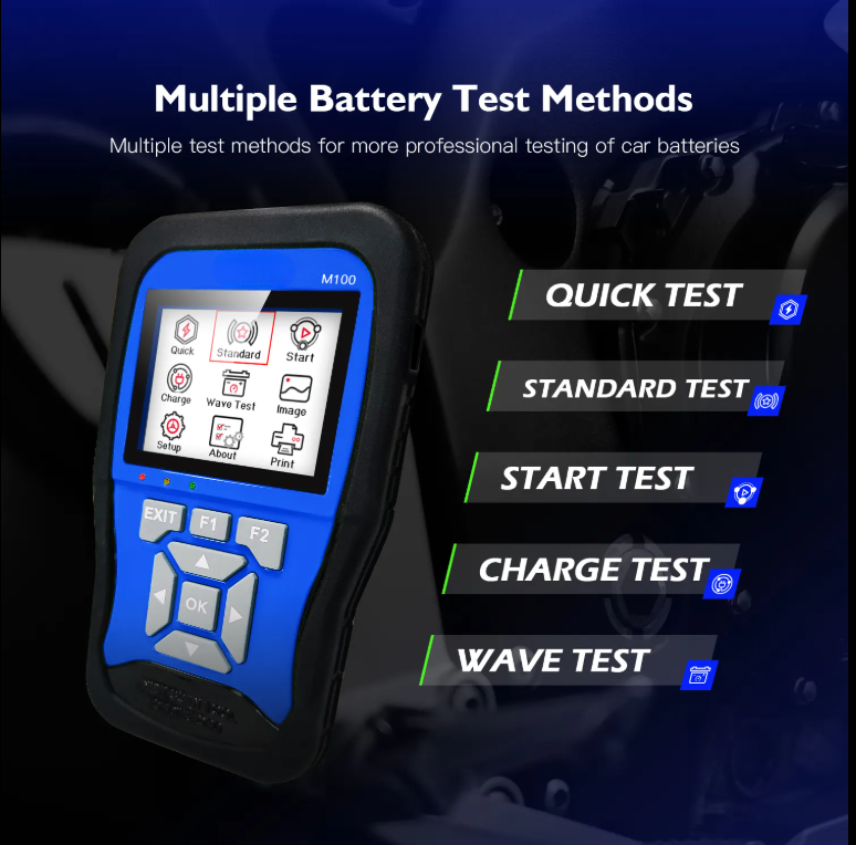 M100 2-in-1 Motorcycle Diagnostic Scanner & Battery Tester, 14 Brands, 3.2