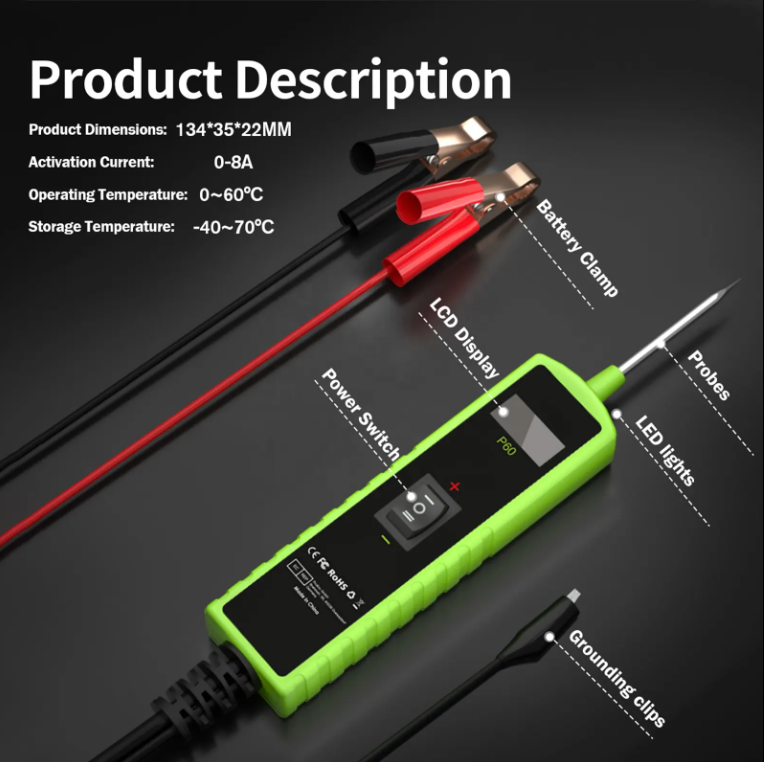 P60 Power Circuit Probe Tester 6-24V Digital Voltage Diode Component Activation 13FT