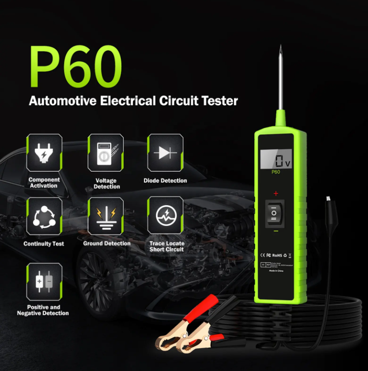 P60 Power Circuit Probe Tester 6-24V Digital Voltage Diode Component Activation 13FT