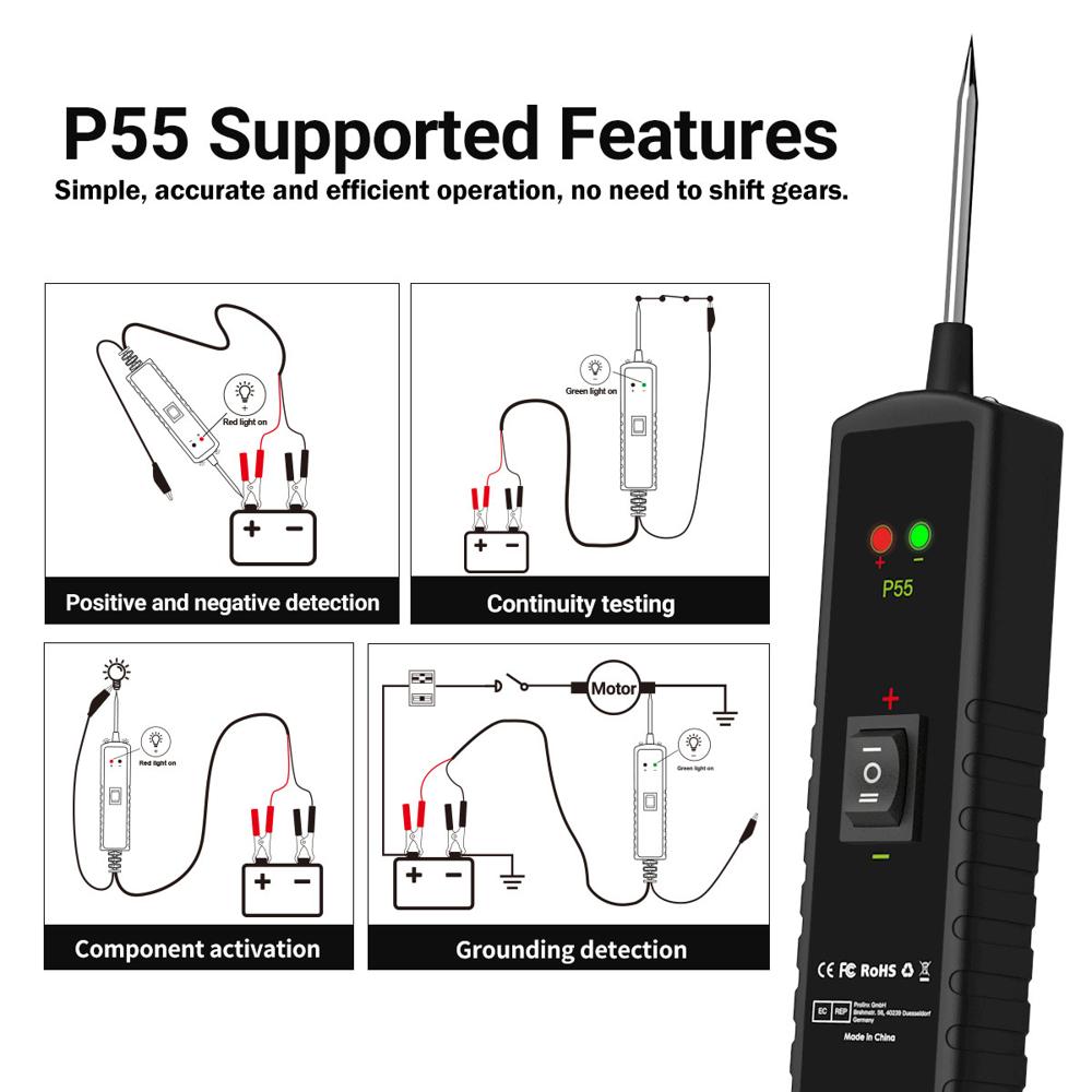 P55 Automotive Circuit Tester 6-24V Continuity Component Activation Ground Short Circuit