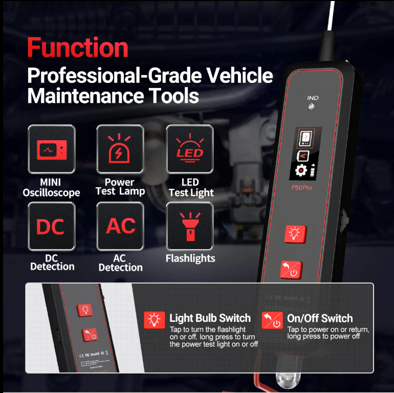 P50PRO Mini Oscilloscope Circuit Tester LED Test Light DC AC Voltage Resistance Diode