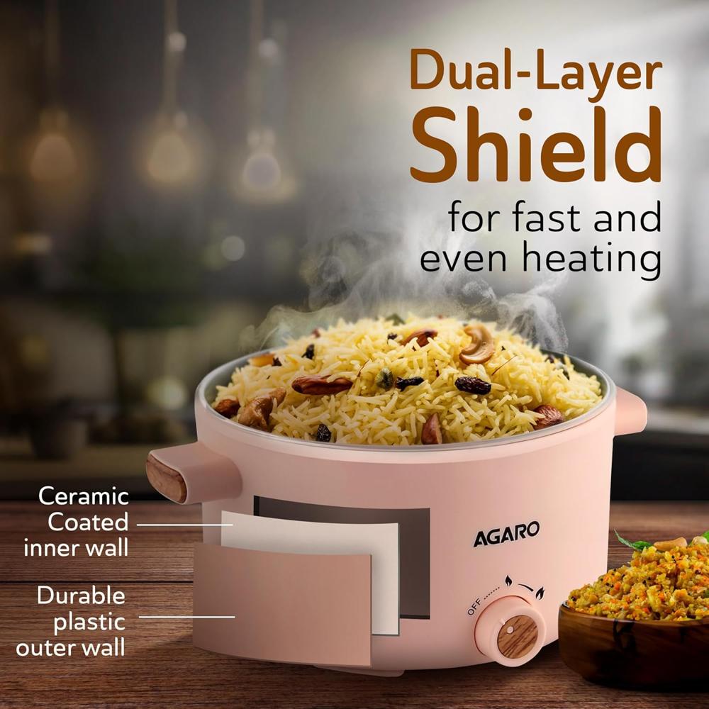 AGARO Primo Multi Function Pot 2L, Double Layered Body, Ceramic Coated Inner Pot 700 W (34181)