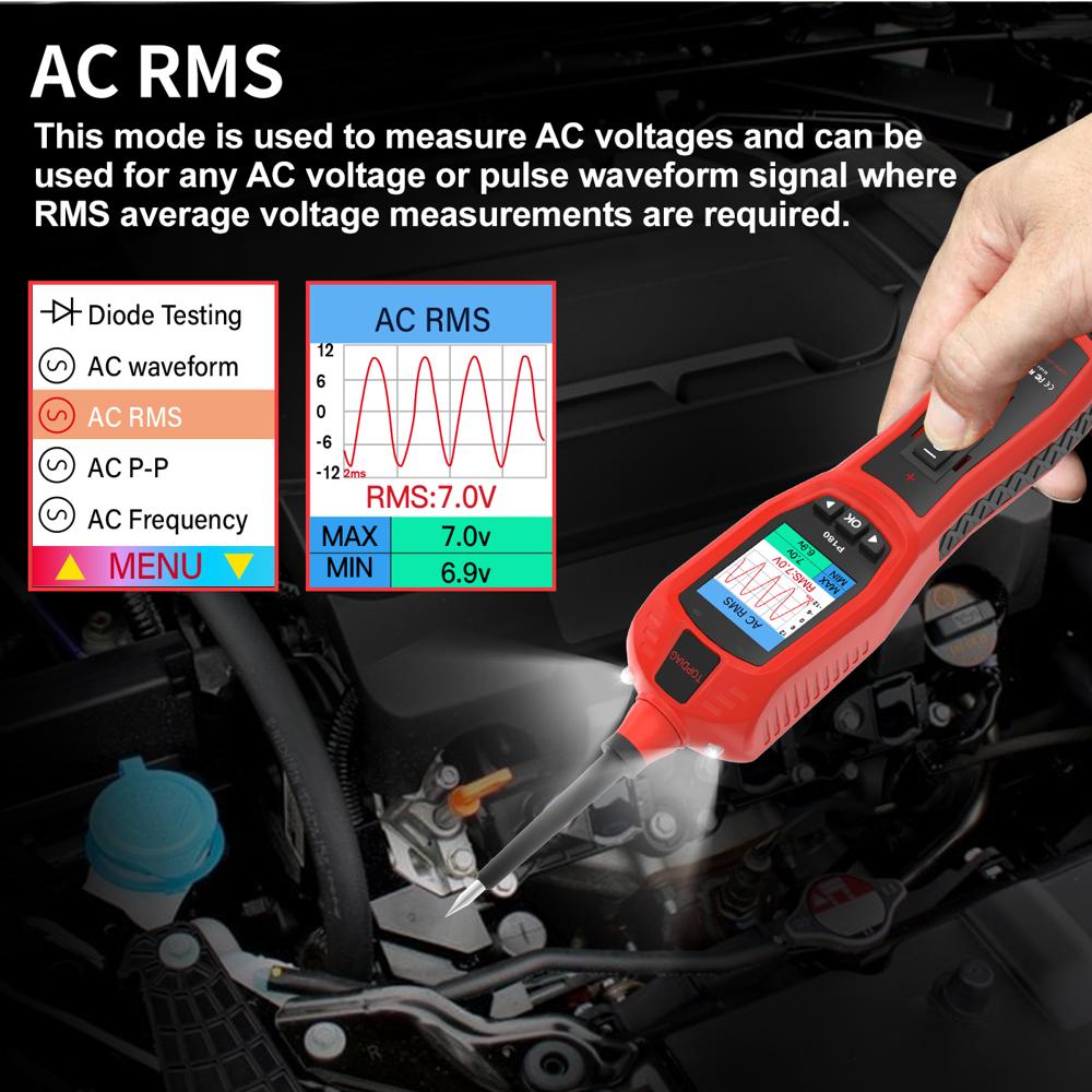 P180 Circuit Tester 217x52x35mm Abs, Black/red - 12v/24v, Oscilloscope, Relay & Injector Test, 18a Circuit Breaker