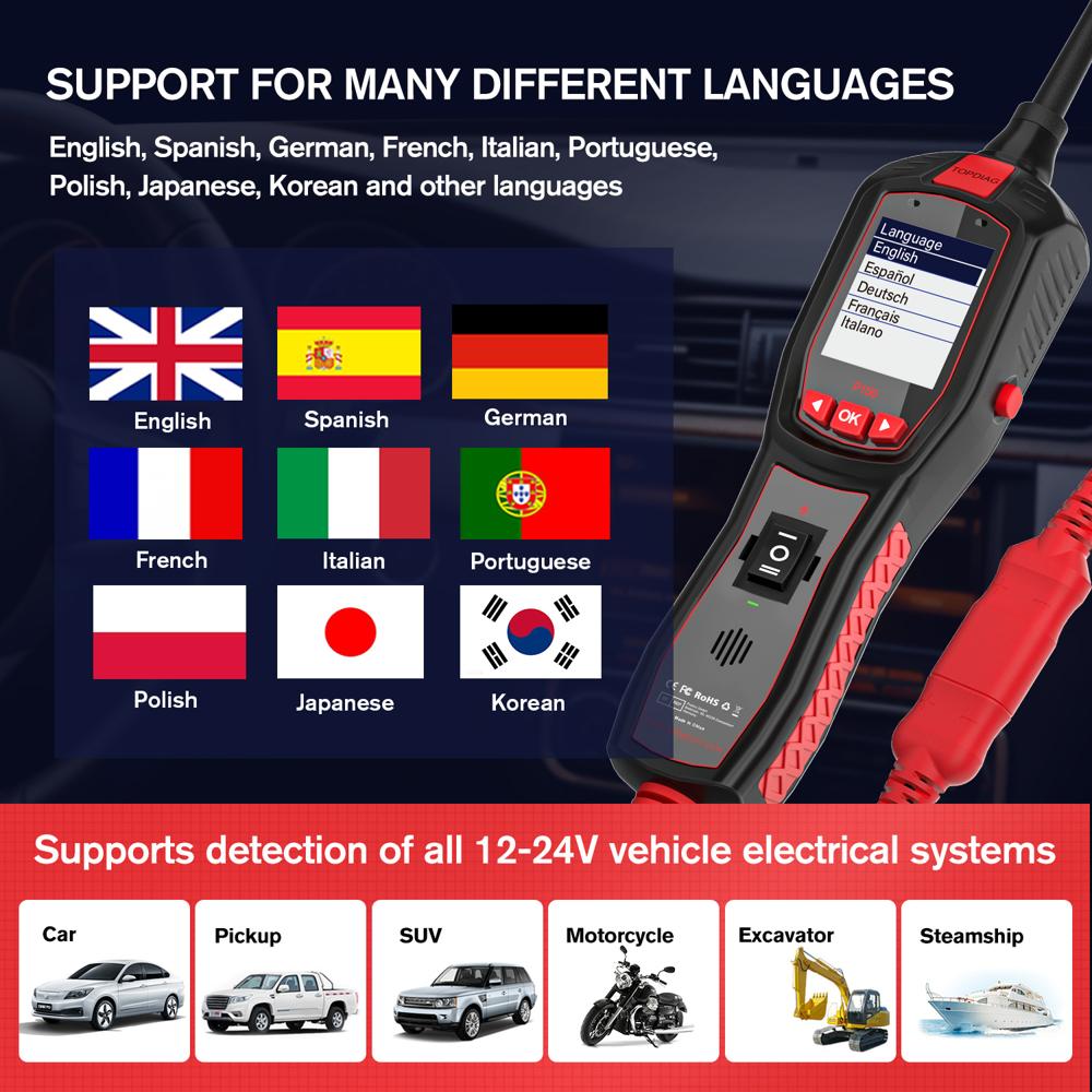 P150 Circuit Tester 12V 24V Car Electrical Diagnostic Tool DC AC Voltage Resistance Diode