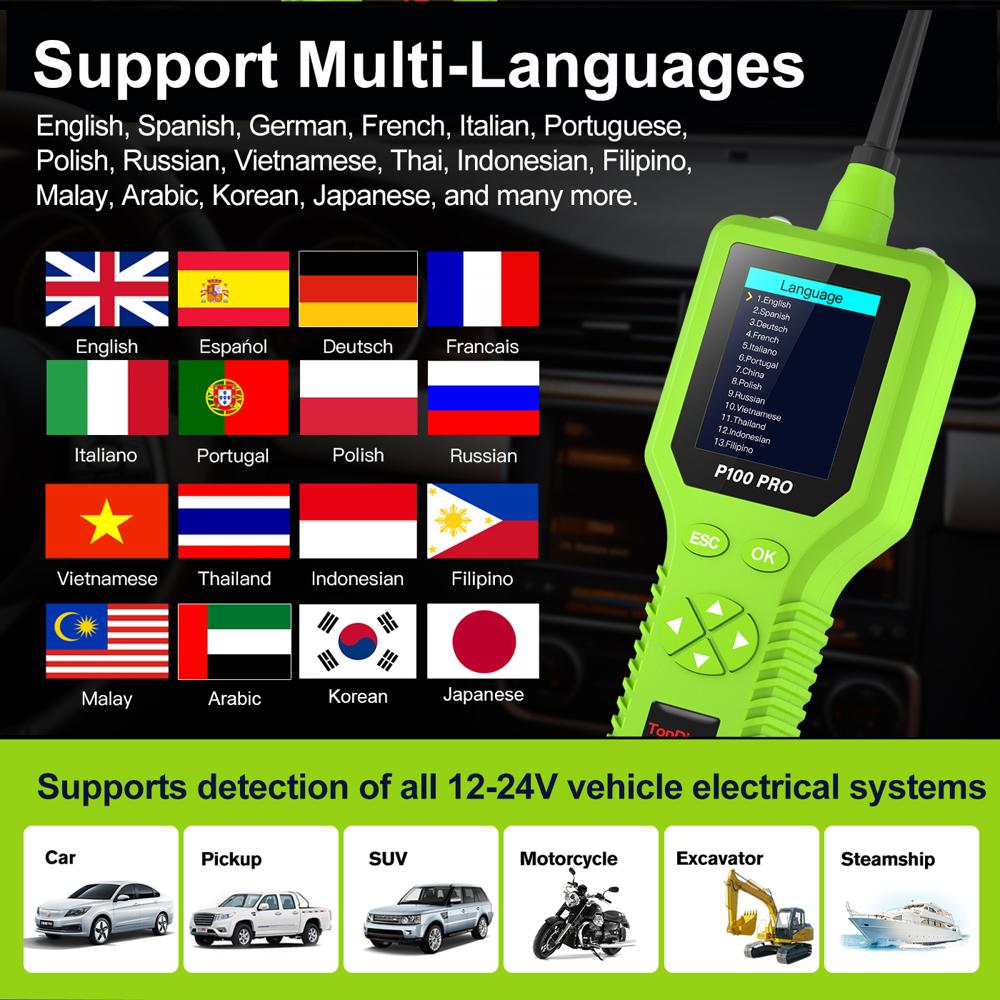 P100PRO Circuit Tester 12V 24V Oscilloscope Battery Diagnostic Pathfinder Dual Probe