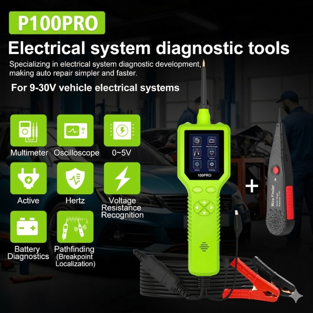 P100PRO Circuit Tester 12V 24V Oscilloscope Battery Diagnostic Pathfinder Dual Probe