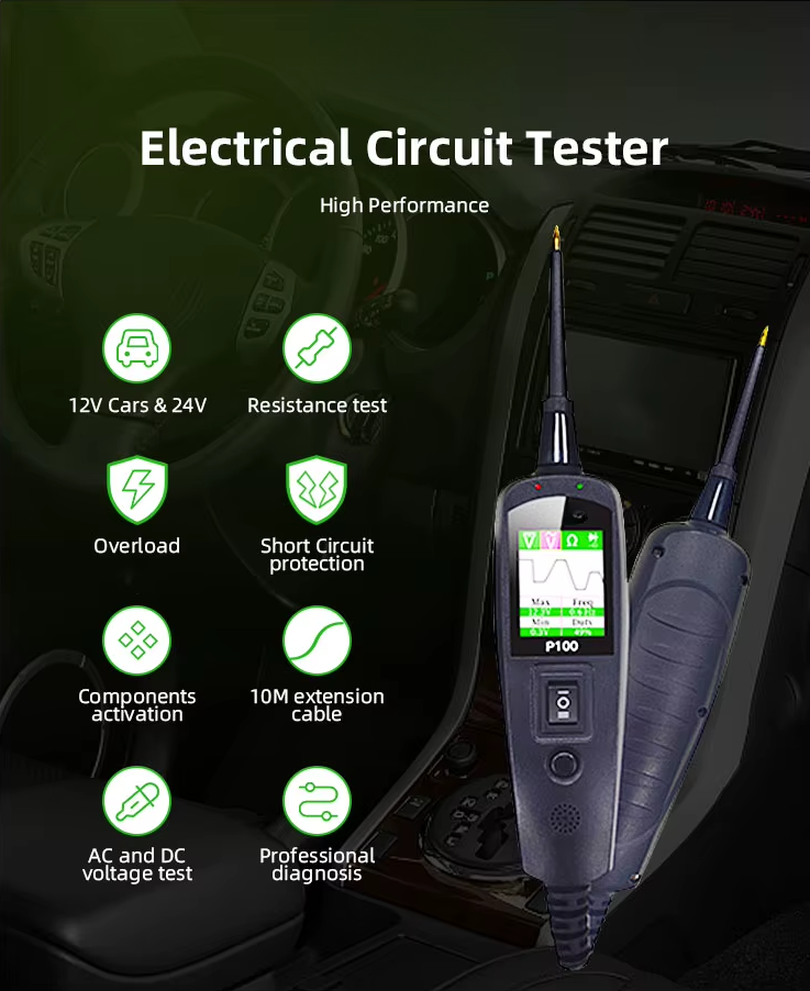 P100 Circuit Tester 12V 24V Car Electrical Diagnostic Tool AC DC Voltage Resistance Diode Test