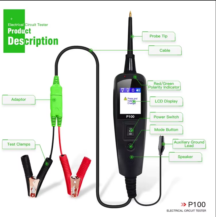 P100 Circuit Tester 12V 24V Car Electrical Diagnostic Tool AC DC Voltage Resistance Diode Test