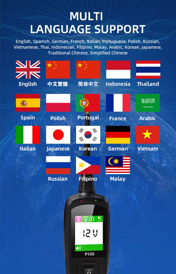 P100 Circuit Tester 12V 24V Car Electrical Diagnostic Tool AC DC Voltage Resistance Diode Test