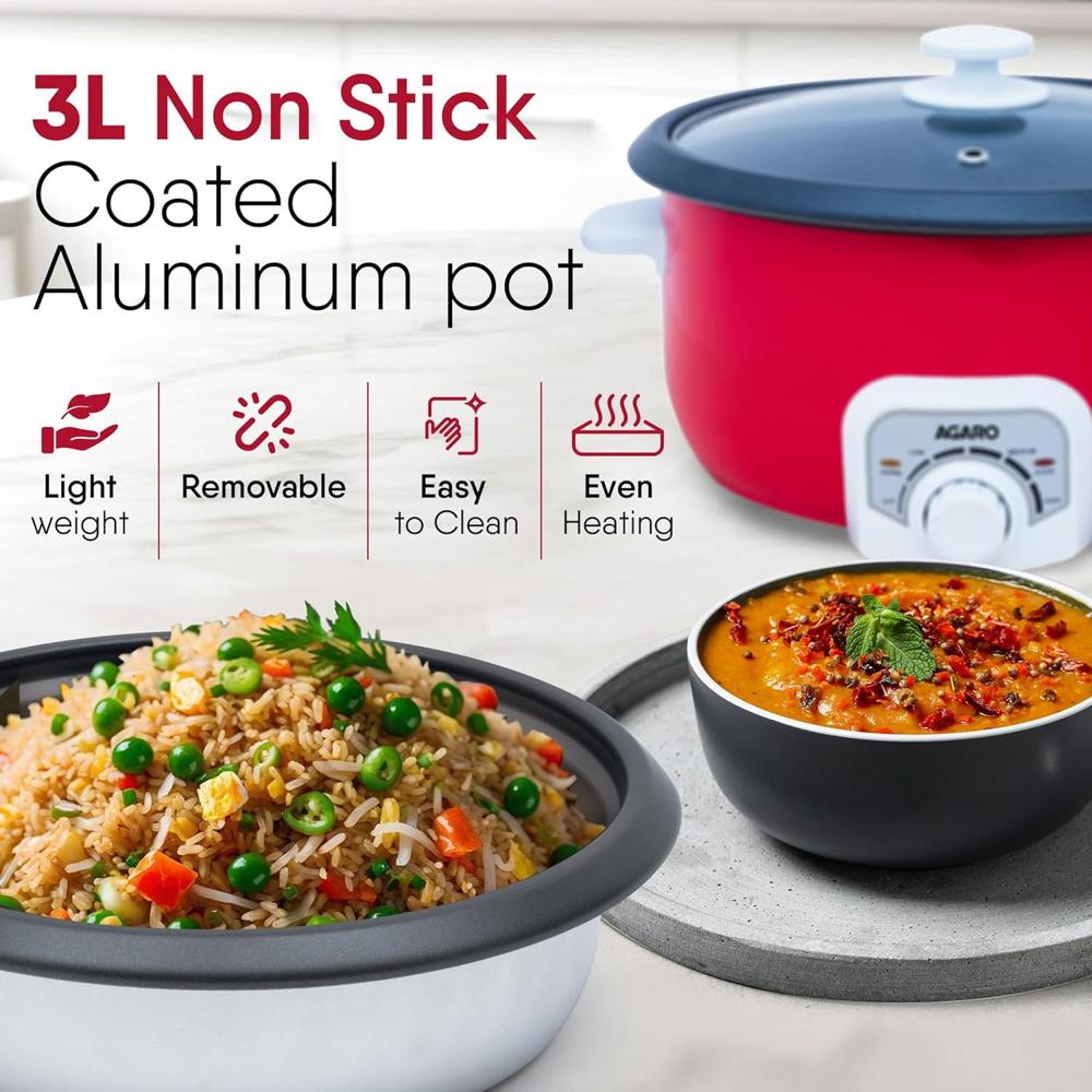 AGARO Regal Electric Multi Cooking Pot, 3L, 1200W, Steamer, Fryer (33959)
